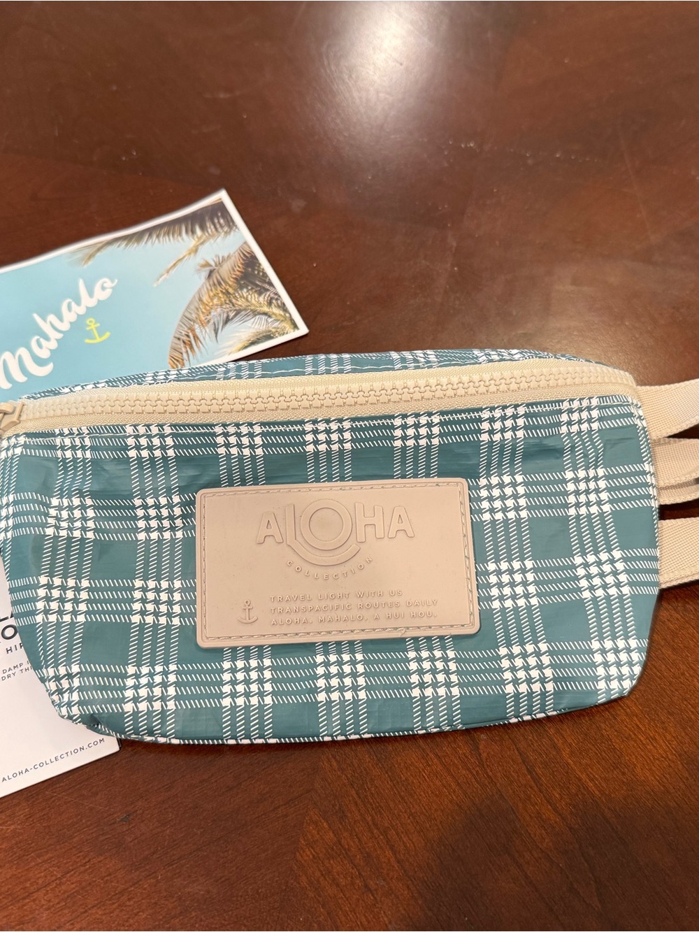 ALOHA Collection Teal Palaka Belt Bag with Cream Trim Atlantic